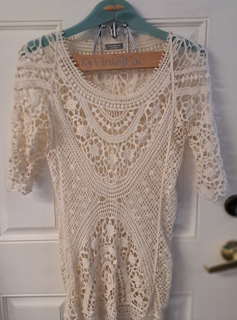 EARTHBOUND TRADING CO Crochet Lace Sheer Tunic Top - Cream